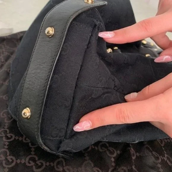 Gucci- Canvas Vintage Hobo bag with braided leather handles - Picture 4 of 7